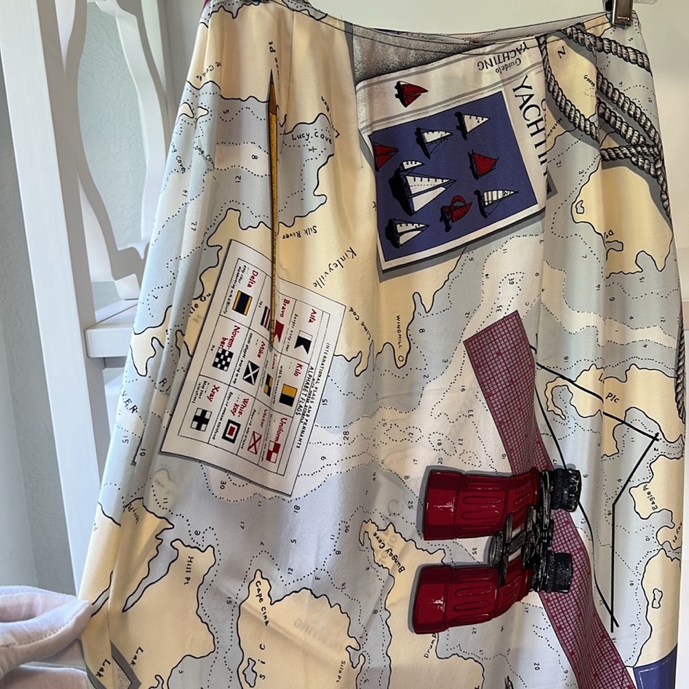 NWT Lauren Ralph Lauren 100% Silk Nautical Yachting Wrap Skirt Vintage Size 8 - Picture 5 of 10